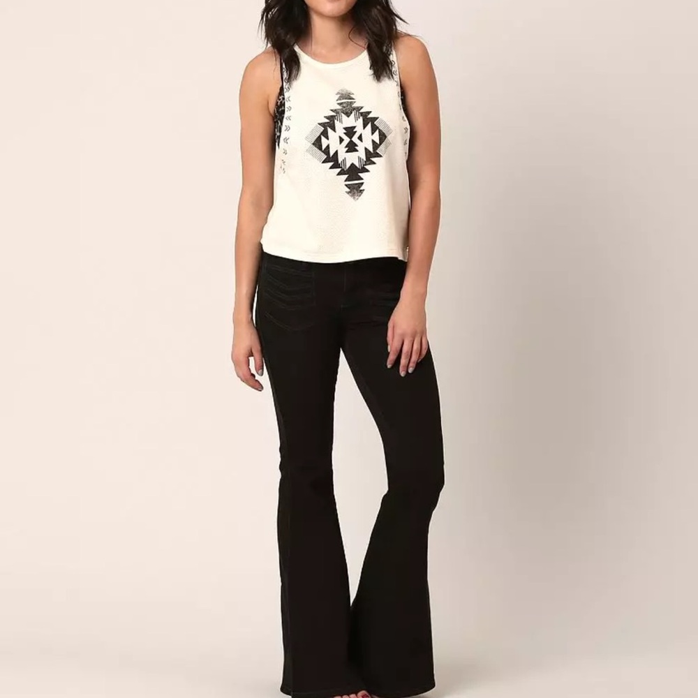 Free People Stella Extreme Flare Jeans Black Mid-Rise Stretch Boho - Picture 3 of 6